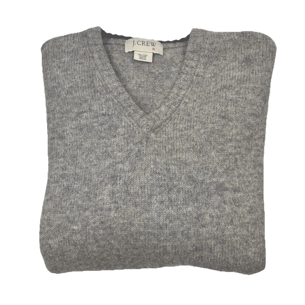 Men’s VTG Y2K J Crew V Neck Sweater 100% Wool Shetland Gray Size XL READ
